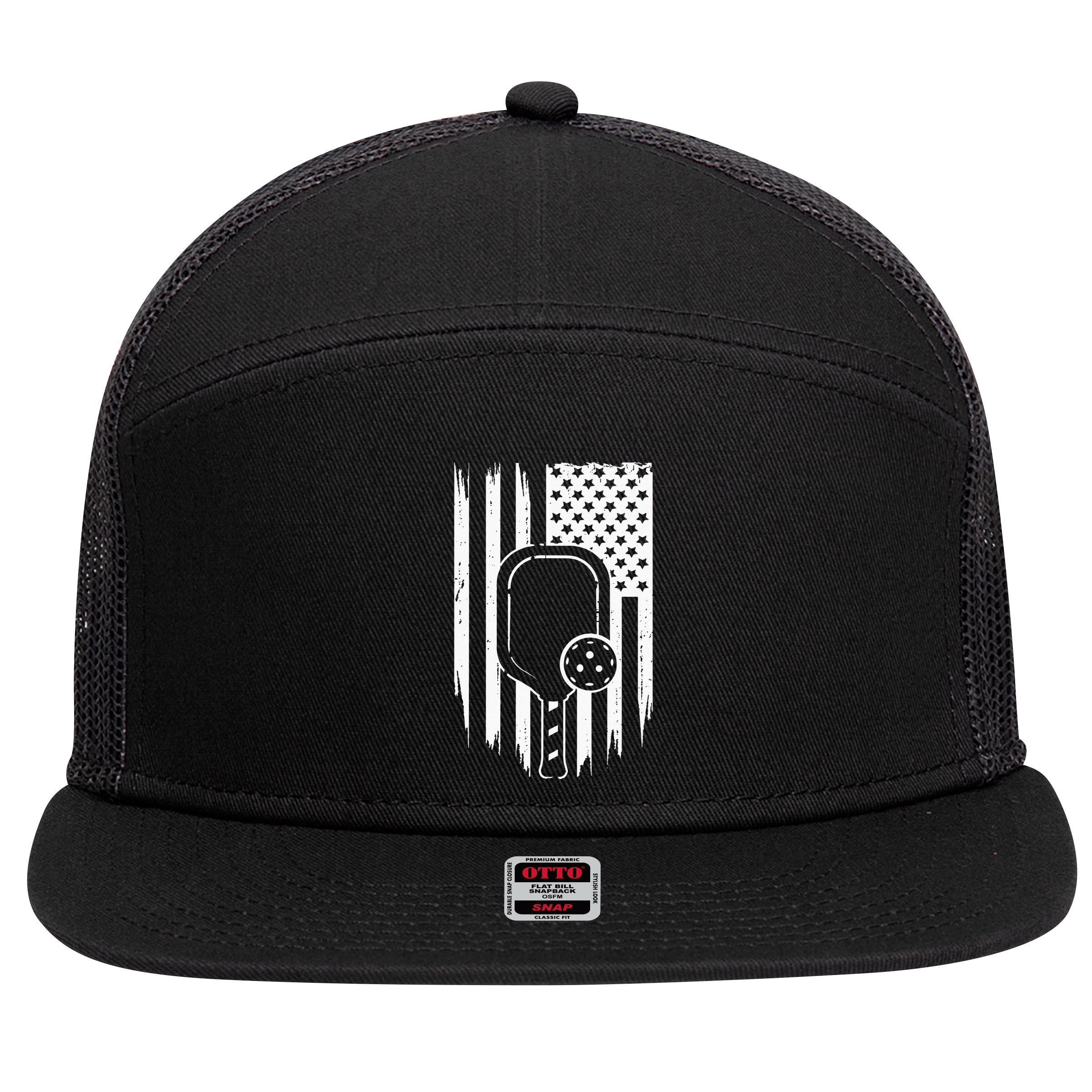 American Flag Pickleball Apparel Pickleball 7 Panel Mesh Trucker Snapback Hat