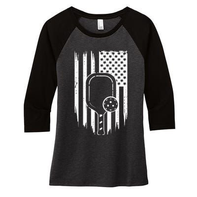 American Flag Pickleball Apparel Pickleball Women's Tri-Blend 3/4-Sleeve Raglan Shirt