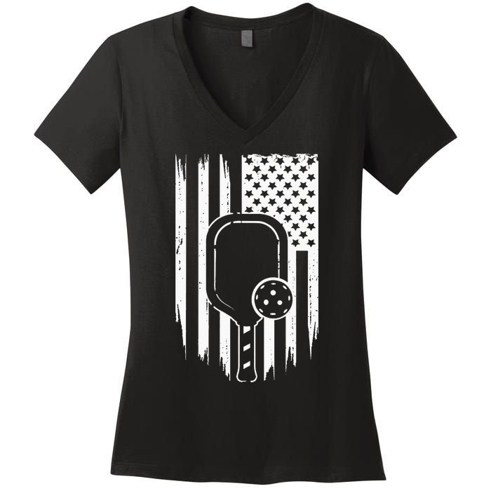 American Flag Pickleball Apparel Pickleball Women's V-Neck T-Shirt