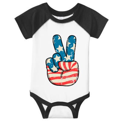 American Flag Peace Sign Hand 4th Of July Patriotic Infant Baby Jersey Bodysuit