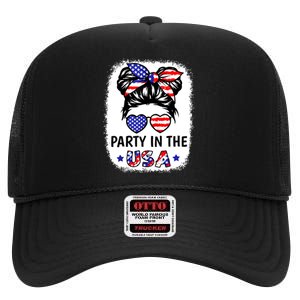 American Flag Party In Usa 4th July Patriotic Teen Girl High Crown Mesh Back Trucker Hat