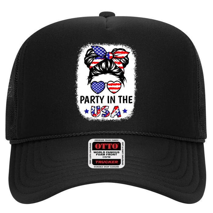 American Flag Party In Usa 4th July Patriotic Teen Girl High Crown Mesh Back Trucker Hat