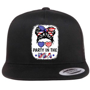 American Flag Party In Usa 4th July Patriotic Teen Girl Flat Bill Trucker Hat