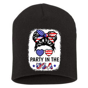 American Flag Party In Usa 4th July Patriotic Teen Girl Short Acrylic Beanie