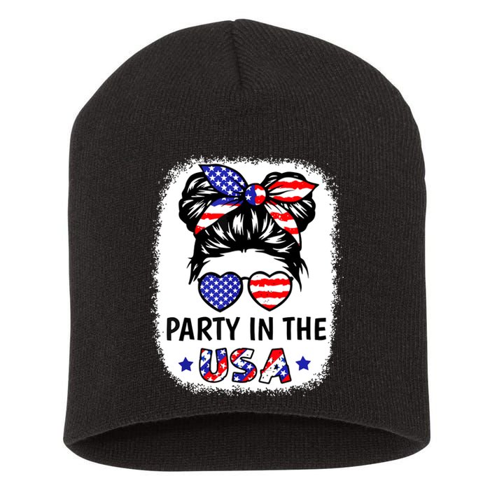 American Flag Party In Usa 4th July Patriotic Teen Girl Short Acrylic Beanie