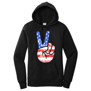 American Flag Peace Sign Hand Fourth Of July Women's Pullover Hoodie