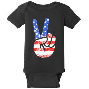 American Flag Peace Sign Hand Fourth Of July Baby Bodysuit