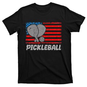 American Flag Pickleball Players Pickleball Paddles T-Shirt