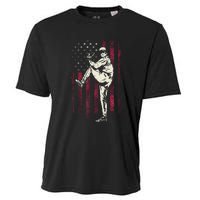 American Flag Pitcher Baseball Apparel Baseball Cooling Performance Crew T-Shirt