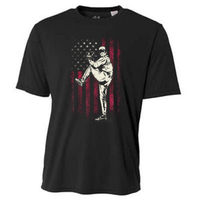 American Flag Pitcher Baseball Apparel Baseball Cooling Performance Crew T-Shirt