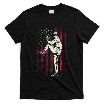 American Flag Pitcher Baseball Apparel Baseball T-Shirt