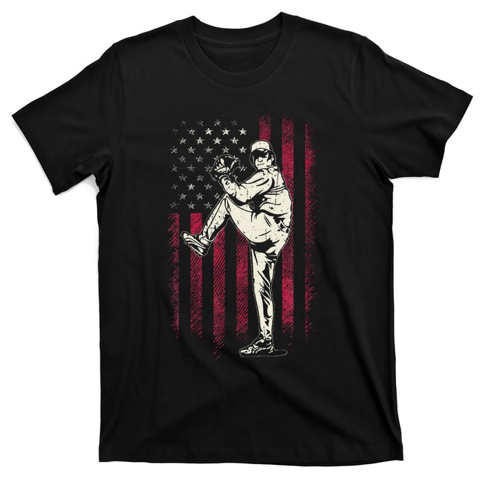 American Flag Pitcher Baseball Apparel Baseball T-Shirt