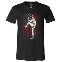 American Flag Pitcher Baseball Apparel Baseball V-Neck T-Shirt