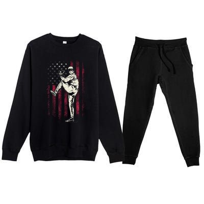 American Flag Pitcher Baseball Apparel Baseball Premium Crewneck Sweatsuit Set