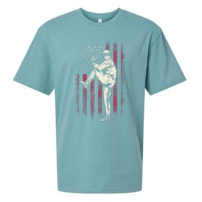 American Flag Pitcher Baseball Apparel Baseball Sueded Cloud Jersey T-Shirt