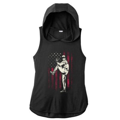 American Flag Pitcher Baseball Apparel Baseball Ladies PosiCharge Tri-Blend Wicking Draft Hoodie Tank