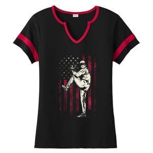 American Flag Pitcher Baseball Apparel Baseball Ladies Halftime Notch Neck Tee