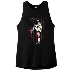 American Flag Pitcher Baseball Apparel Baseball Ladies PosiCharge Tri-Blend Wicking Tank