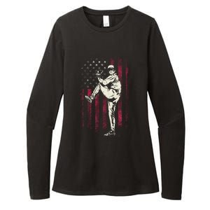 American Flag Pitcher Baseball Apparel Baseball Womens CVC Long Sleeve Shirt