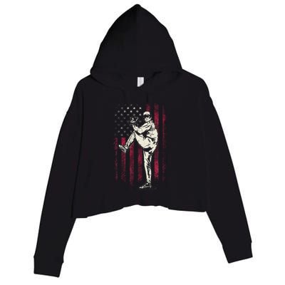 American Flag Pitcher Baseball Apparel Baseball Crop Fleece Hoodie