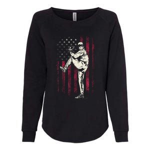 American Flag Pitcher Baseball Apparel Baseball Womens California Wash Sweatshirt