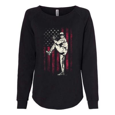 American Flag Pitcher Baseball Apparel Baseball Womens California Wash Sweatshirt