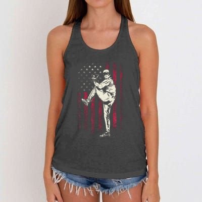 American Flag Pitcher Baseball Apparel Baseball Women's Knotted Racerback Tank