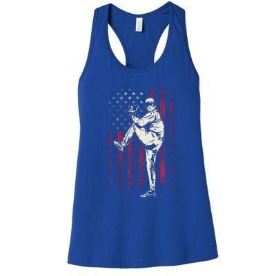 American Flag Pitcher Baseball Apparel Baseball Women's Racerback Tank