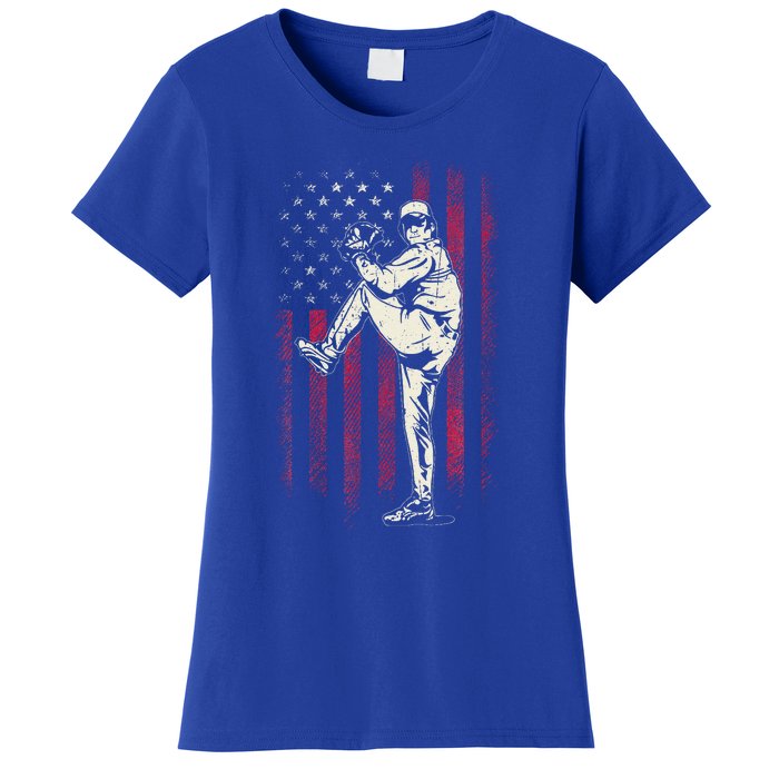 American Flag Pitcher Baseball Apparel Baseball Women's T-Shirt