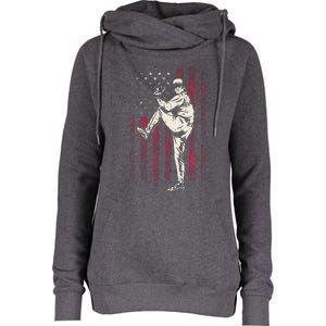 American Flag Pitcher Baseball Apparel Baseball Womens Funnel Neck Pullover Hood