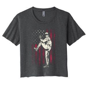 American Flag Pitcher Baseball Apparel Baseball Women's Crop Top Tee