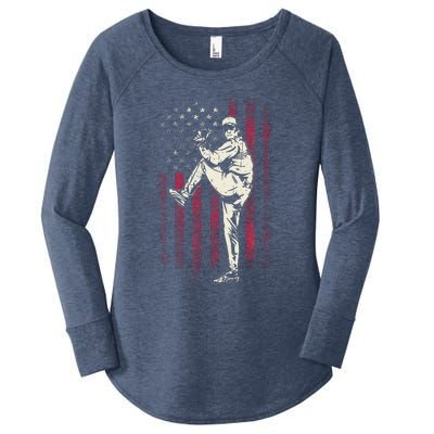 American Flag Pitcher Baseball Apparel Baseball Women's Perfect Tri Tunic Long Sleeve Shirt