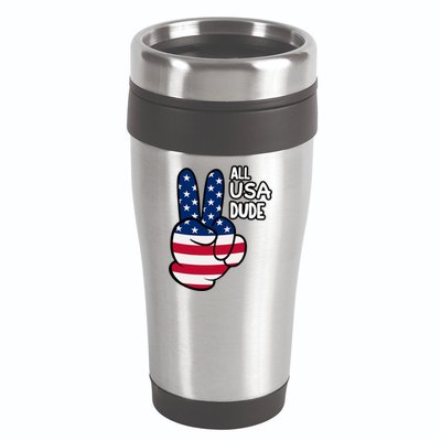 American Flag Peace Sign Hand Gift 4th Of July All Usa Dude Great Gift 16oz Travel Tumbler