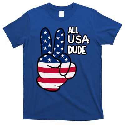 American Flag Peace Sign Hand Gift 4th Of July All Usa Dude Great Gift T-Shirt