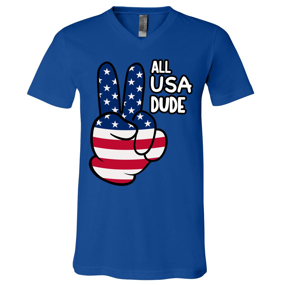 American Flag Peace Sign Hand Gift 4th Of July All Usa Dude Great Gift V-Neck T-Shirt