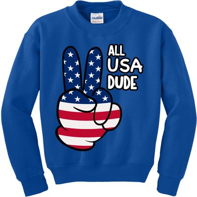 American Flag Peace Sign Hand Gift 4th Of July All Usa Dude Great Gift Kids Sweatshirt