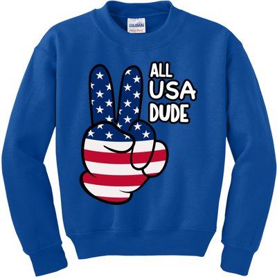 American Flag Peace Sign Hand Gift 4th Of July All Usa Dude Great Gift Kids Sweatshirt