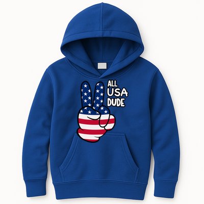 American Flag Peace Sign Hand Gift 4th Of July All Usa Dude Great Gift Kids Hoodie