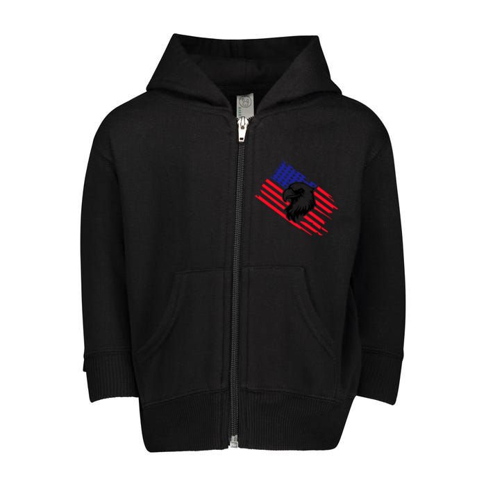 America Flag Patriotic Eagle Toddler Zip Fleece Hoodie