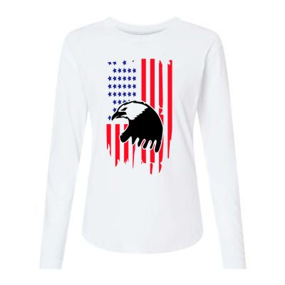 America Flag Patriotic Eagle Womens Cotton Relaxed Long Sleeve T-Shirt