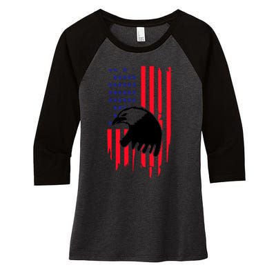 America Flag Patriotic Eagle Women's Tri-Blend 3/4-Sleeve Raglan Shirt