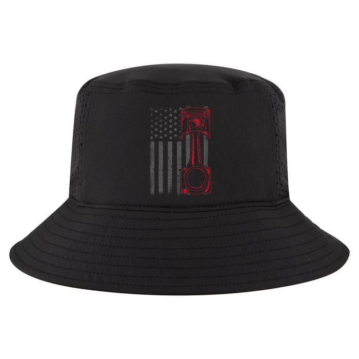 American Flag Piston Funny Muscle Car Mechanic Gift Cool Comfort Performance Bucket Hat