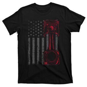 American Flag Piston Funny Muscle Car Mechanic Gift T-Shirt