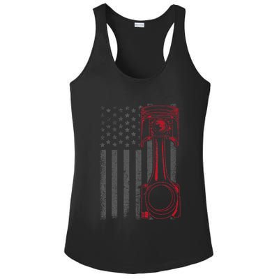 American Flag Piston Funny Muscle Car Mechanic Gift Ladies PosiCharge Competitor Racerback Tank
