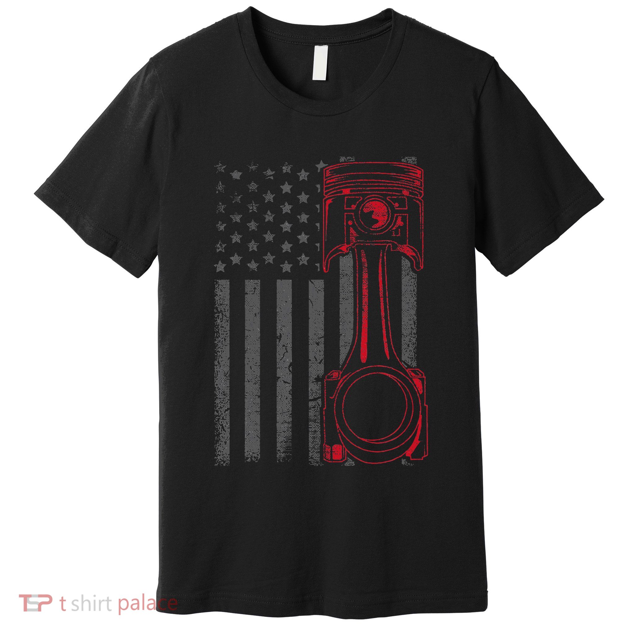 American Flag Piston Funny Muscle Car Mechanic Gift Premium T-Shirt