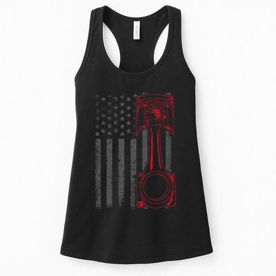 American Flag Piston Funny Muscle Car Mechanic Gift Womens Tank Top