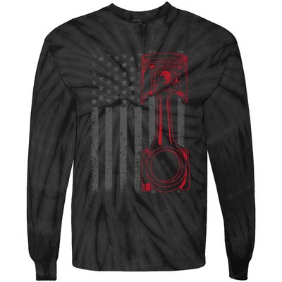American Flag Piston Funny Muscle Car Mechanic Gift Tie-Dye Long Sleeve Shirt