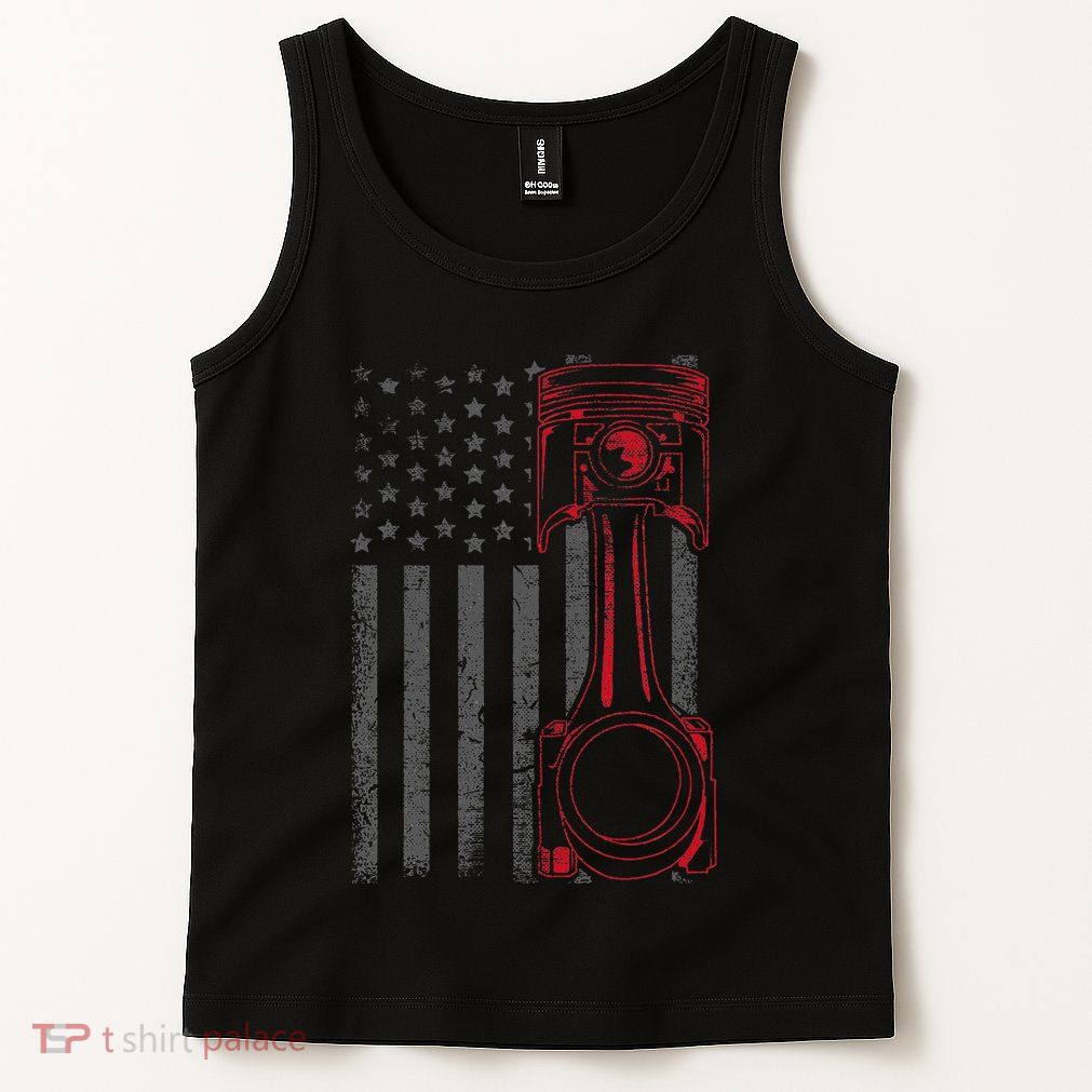 American Flag Piston Funny Muscle Car Mechanic Gift Tank Top