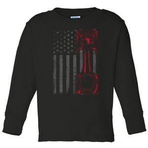 American Flag Piston Funny Muscle Car Mechanic Gift Toddler Long Sleeve Shirt