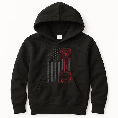 American Flag Piston Funny Muscle Car Mechanic Gift Kids Hoodie